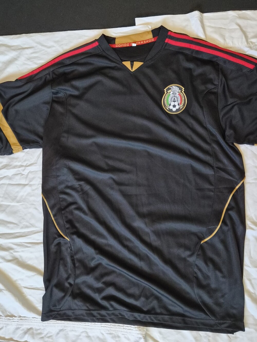Mexico National Team Black Soccer Jersey with Red & Gold Accents